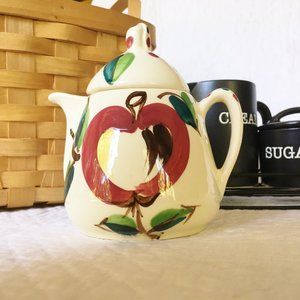 Vintage Puritan Pottery Teapot Open Apple Pattern Christmas Colors of Red/Green